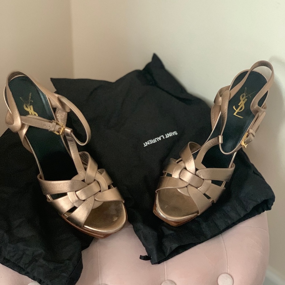 SAINT LAURENT TRIBUTE METALLIC PLATFORM SANDAL - Picture 7 of 11
